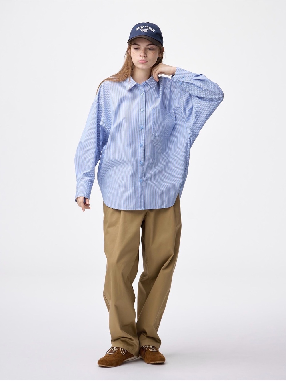 GU Dolman Sleeve Stiped Button-Up Shirt
